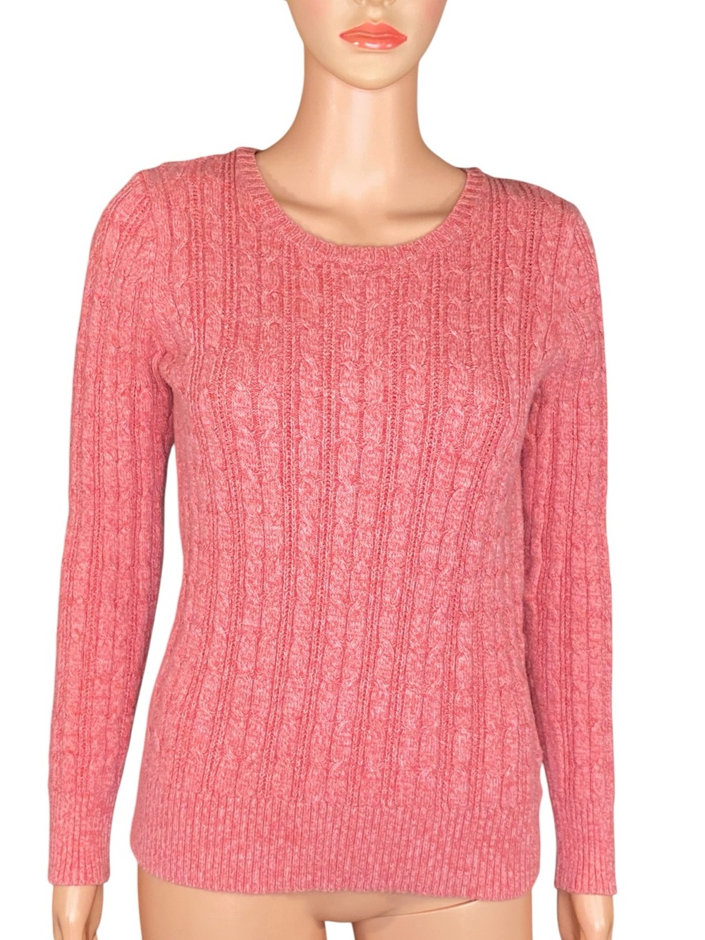 St. John's Bay Coral Pink Cable Knit Sweater Crewneck Cozy Warm Long Sleeve M